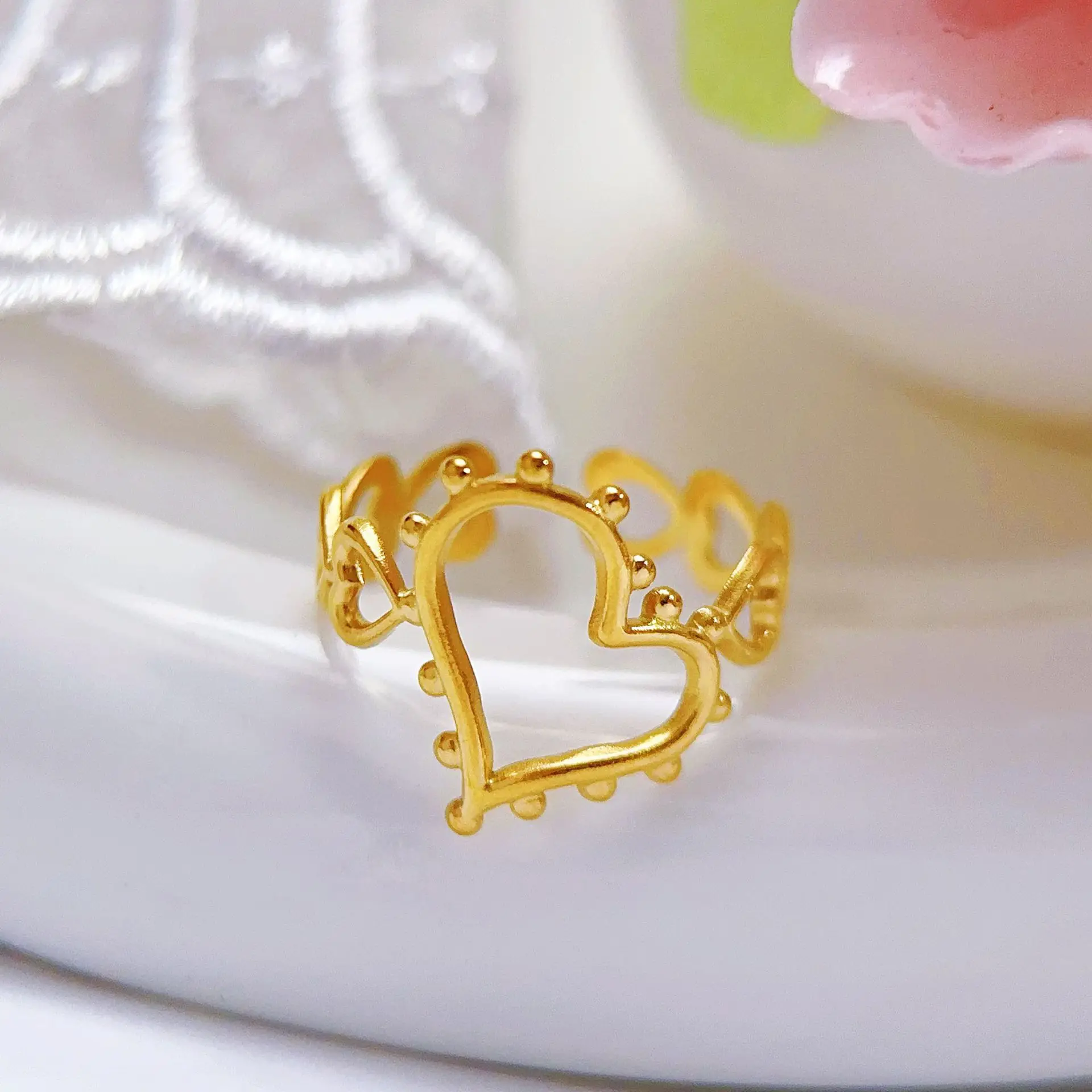 Stainless Steel Heart Rings For Women Opening Adjustable Gold Color Heart Ring Wedding Couple Christmas Jewelry Party Gifts