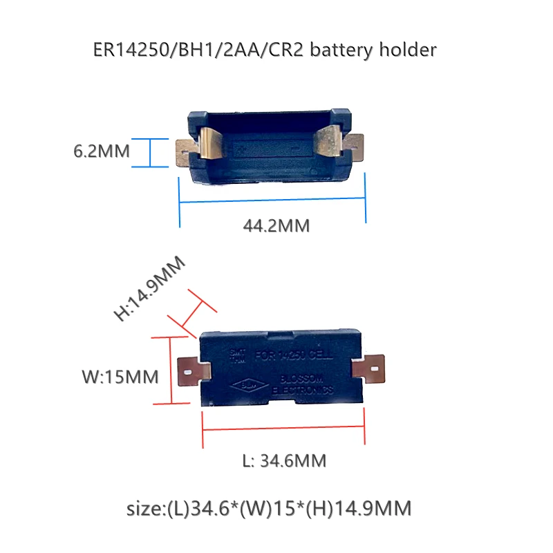 3V plastic ER14250 battery holder BH1/2AA battery box CR2 external battery box with wires and pins and smt