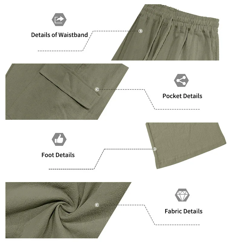 Europäische und amerikanische Sommer-Shorts aus Leinen für Herren, lässig, Outdoor, Arbeitskleidung, Pendler, Sport, Multi-Pocket, 7/8-Länge – Detail 24