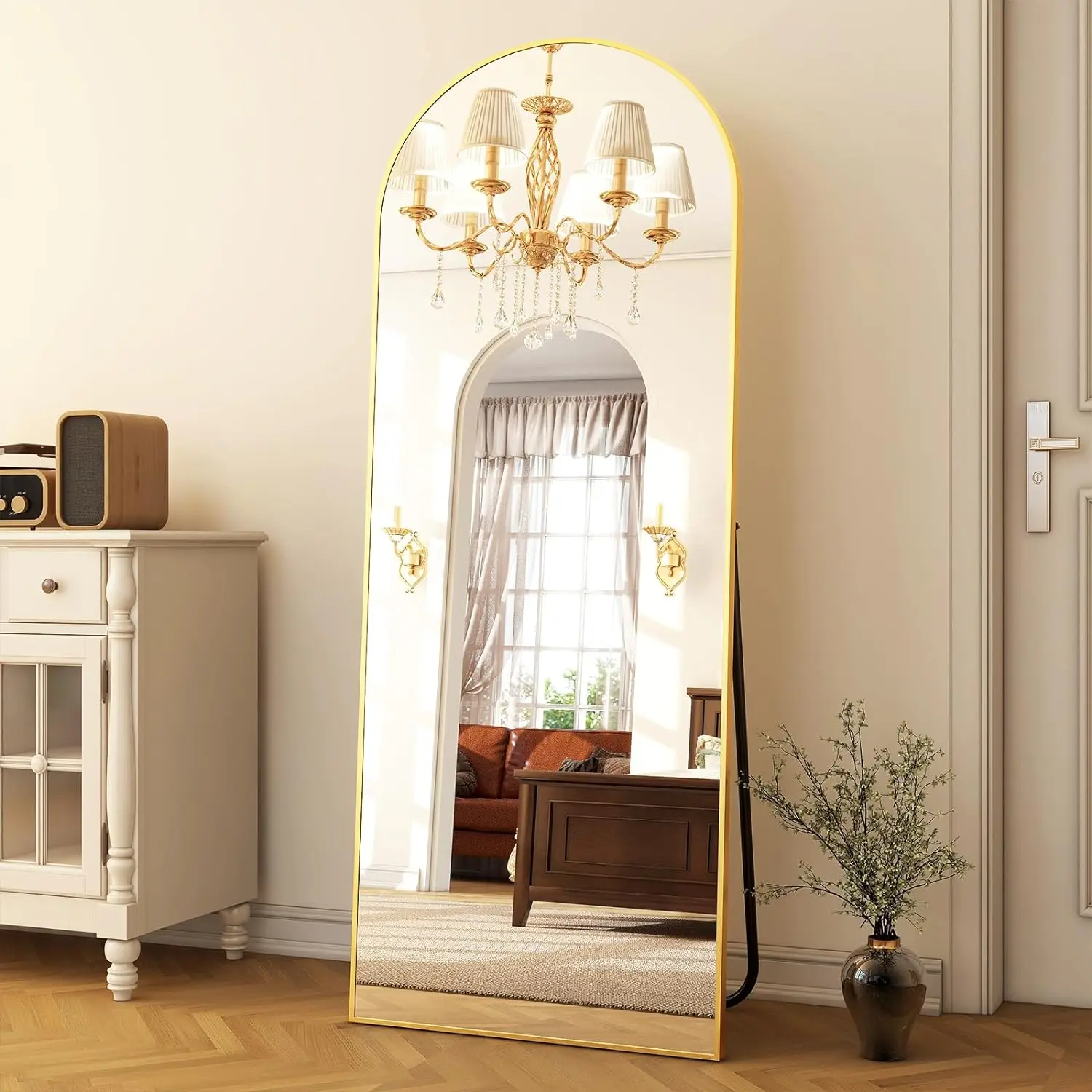 65"x24" Arched Full Length Mirror | Free Standing & Wall-Mounted | Full-Length Mirror with Stand | Modern Gold Mirror for Living