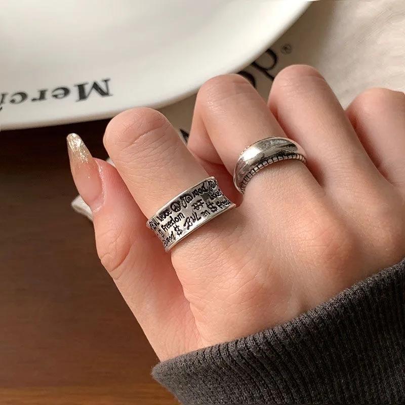 Silve Color Graffiti Letter Punk Ring for Women Girl Retro Letter Finger Rings Versatile Design Hiphop Jewelry Gift Dropshipping