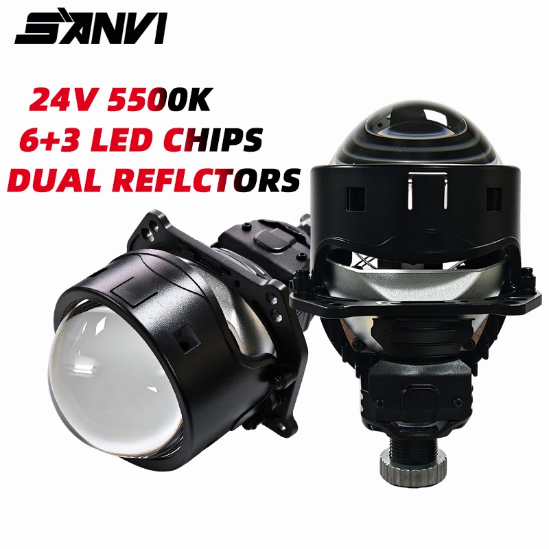 SANVI 24V BI LED Projector Lense Headlight For Truck  With Hella Mounting Holes H4 H7 9006 9005 Adaptors 5500K 110W LHD RHD