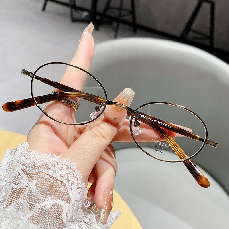 Retro Oval Glassess ​Frame Ladies Small Frame Anti-Blue Light Glasses Art Optics Prescription Mirror Frame