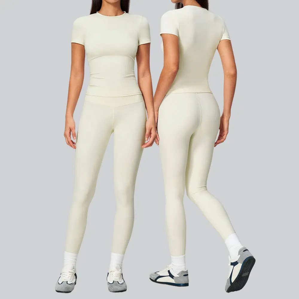 2 Pieces Yoga Suit Women's Tracksuit Running Workout Sports Set Short Sleeve Crop Top Outdoor Wear Yoga Clothing Women Gym Suits