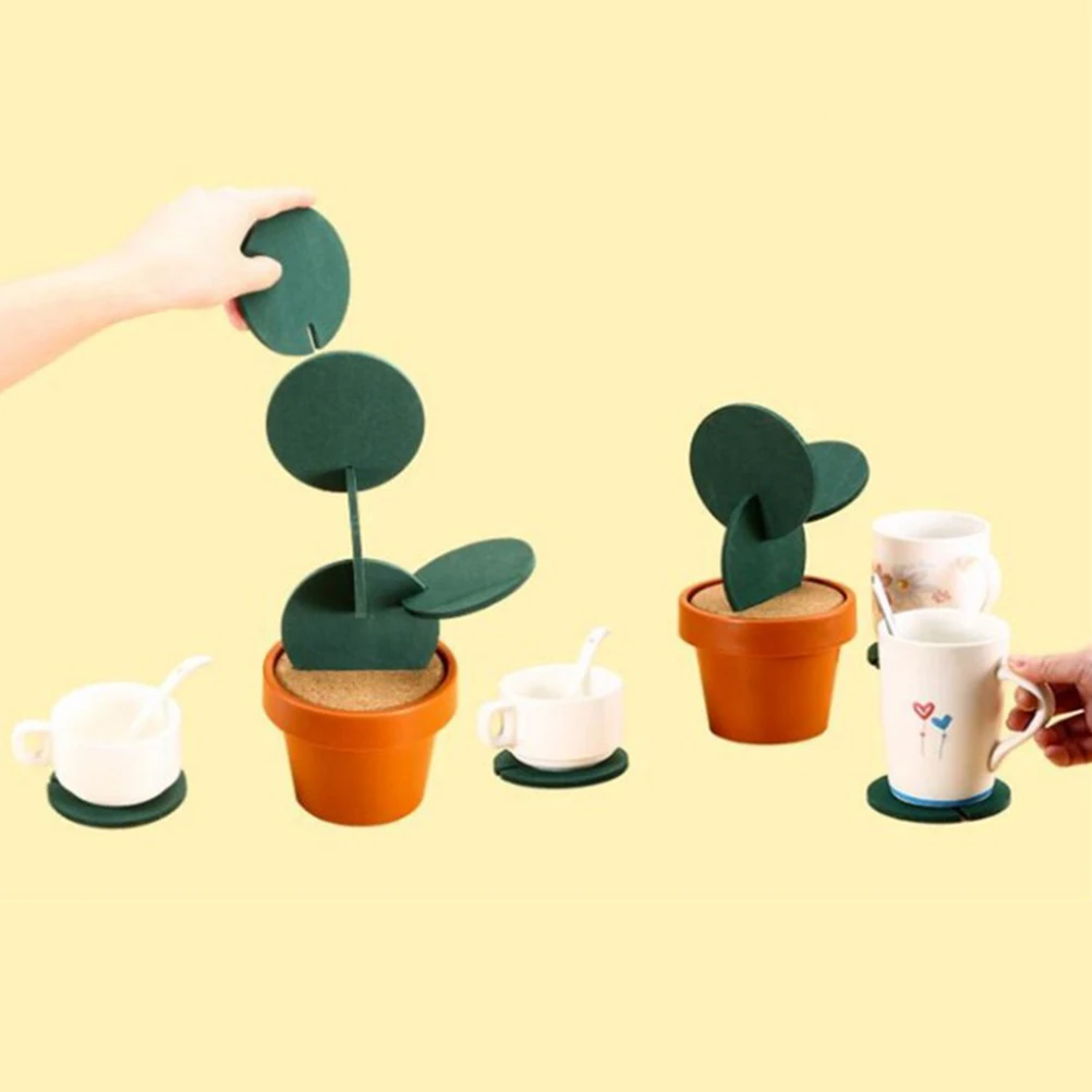

4 Pieces Silicone Coasters Cactus Design Cup Mat Living Room Kitchen Decor Heat Resistant Non Slip Washable Soft Touch