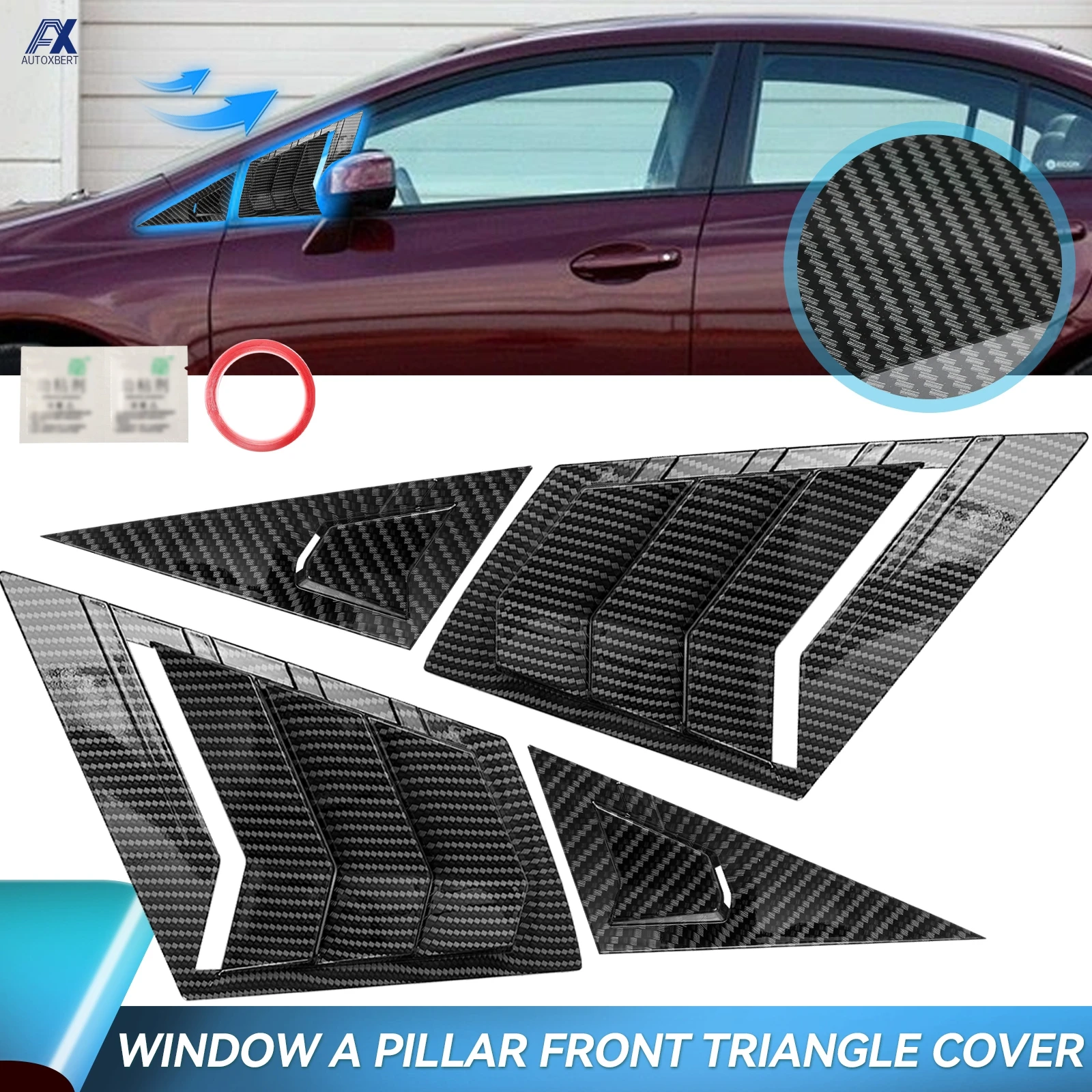 

For Honda Civic Sedan 9th 2011-2015 Carbon Fiber Front Window Louver Shutter Cover Side Vent Trim Windshield Cover Accessories
