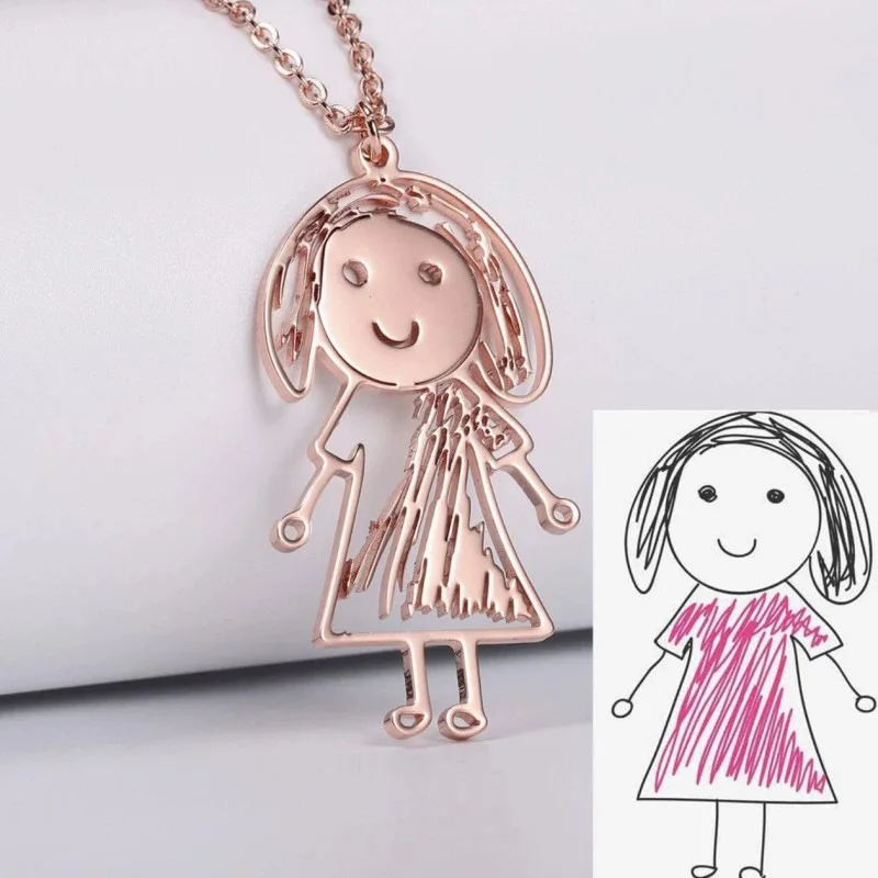 

DOREMI Photo Picture Engraved Pendant Necklace Keychain Children's Graffiti Painting Necklaced DIY Jewelry Stainless Steel Chain