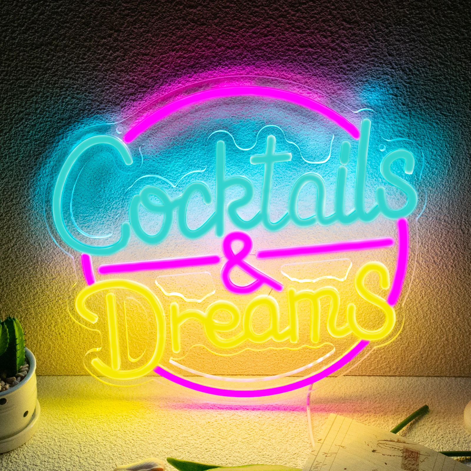 

Cocktails & Dearms Neon Signs Dimmable Neon Light up Signs for Bar Wall Decor Neon LED Signs for Man Cave Birthday Gift