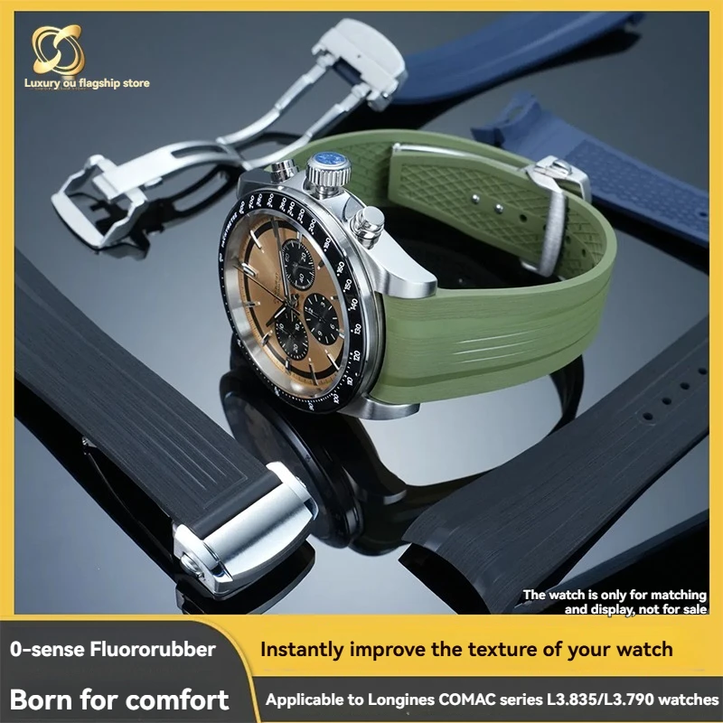 

For Longines Kangkas Yuedong Series GMT Panda L3.830/835 Fluororubber Fine tuning Buckle Watch Strap Men's Accessories