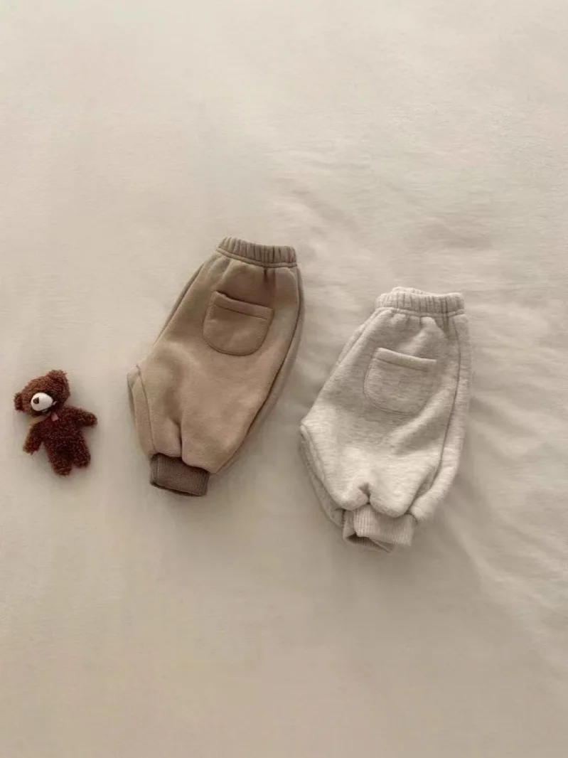 2023 Winter Neue Baby Fleece Hosen Kleinkind Junge Casual Hosen Plus Samt Dicken Säuglings Mädchen Warme Hosen Kinder Schweiß Hosen