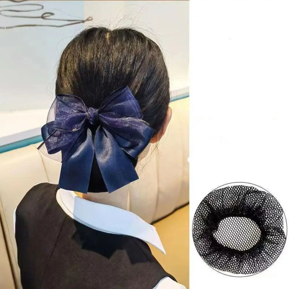 Sweet Bow Korean Bun Snood Cloth Korean Style Bowknot Hair Bun Women Spring Clips Hairgrips Cover Net Hotel