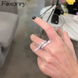 Foxanry Sparkling Zircon Open Rings For Women Creative Design Trendy Exquisite Elegant Temperament Wedding Bride Jewelry Gifts