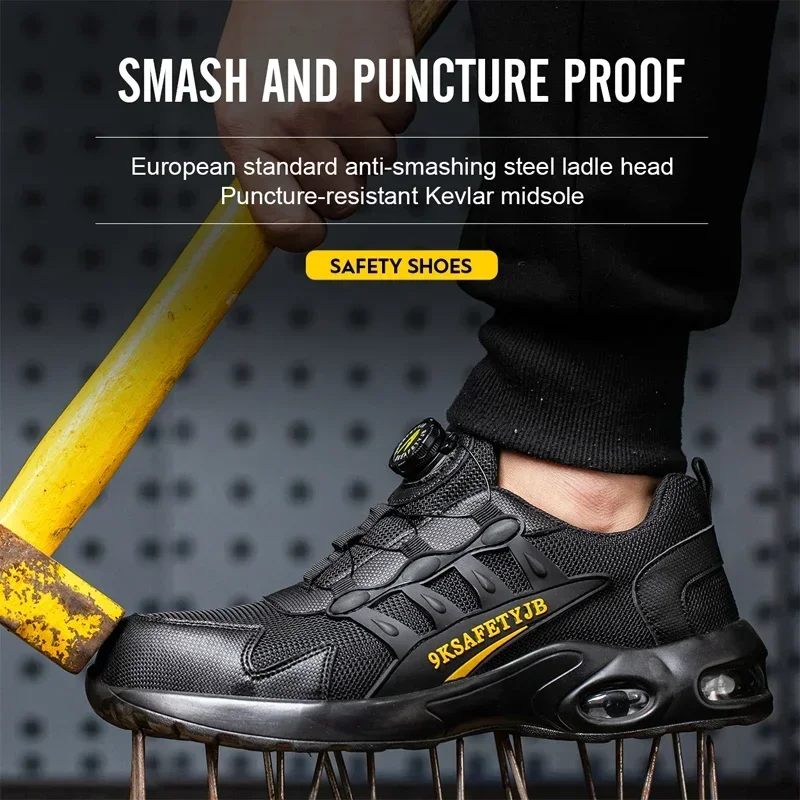 Men\'s Rotating Button Safety Shoes Steel Toe Work Sneakers Indestructible Shoes Puncture-Proof work Boots Air Cushion Men Boots
