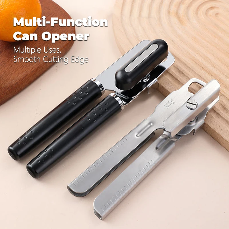 HQ 2 IN1 Stainless Steel Can Opener Manual with Soft Grip Handles Easy Turn Heavy Duty Hand Can Openers  with Smooth Edge