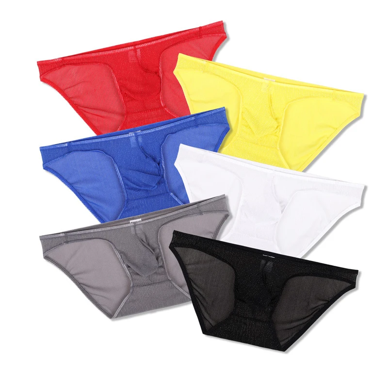 6PCS Men Briefs Underwear Mesh Low Waist Breathable Comfortable Transparent Sexy Underpants Sissy Panties Canzoncillos Hombre