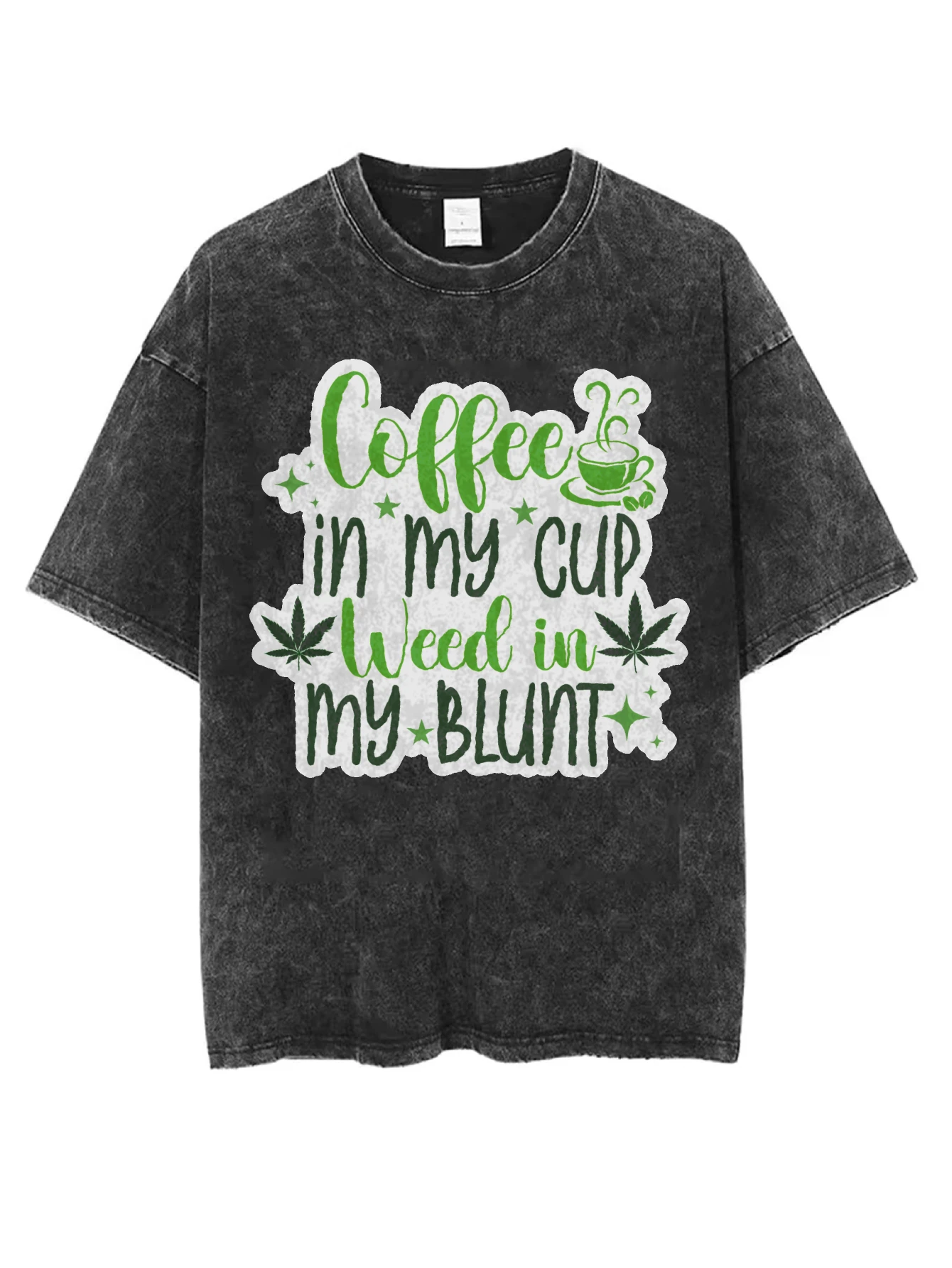 

Coffee in My Cup Weed in My Blunt Christmas ho ho ho Черная стираная футболка с круглым вырезом, удобная для мужчин и женщин на зиму