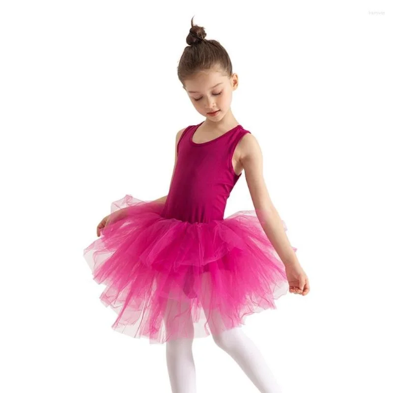 Podiumkleding Meisjes Balletdans Effen Kleur Ronde Hals Mode Tutu Rok Mouwloze Bodysuit Eendelig Gymnastiek