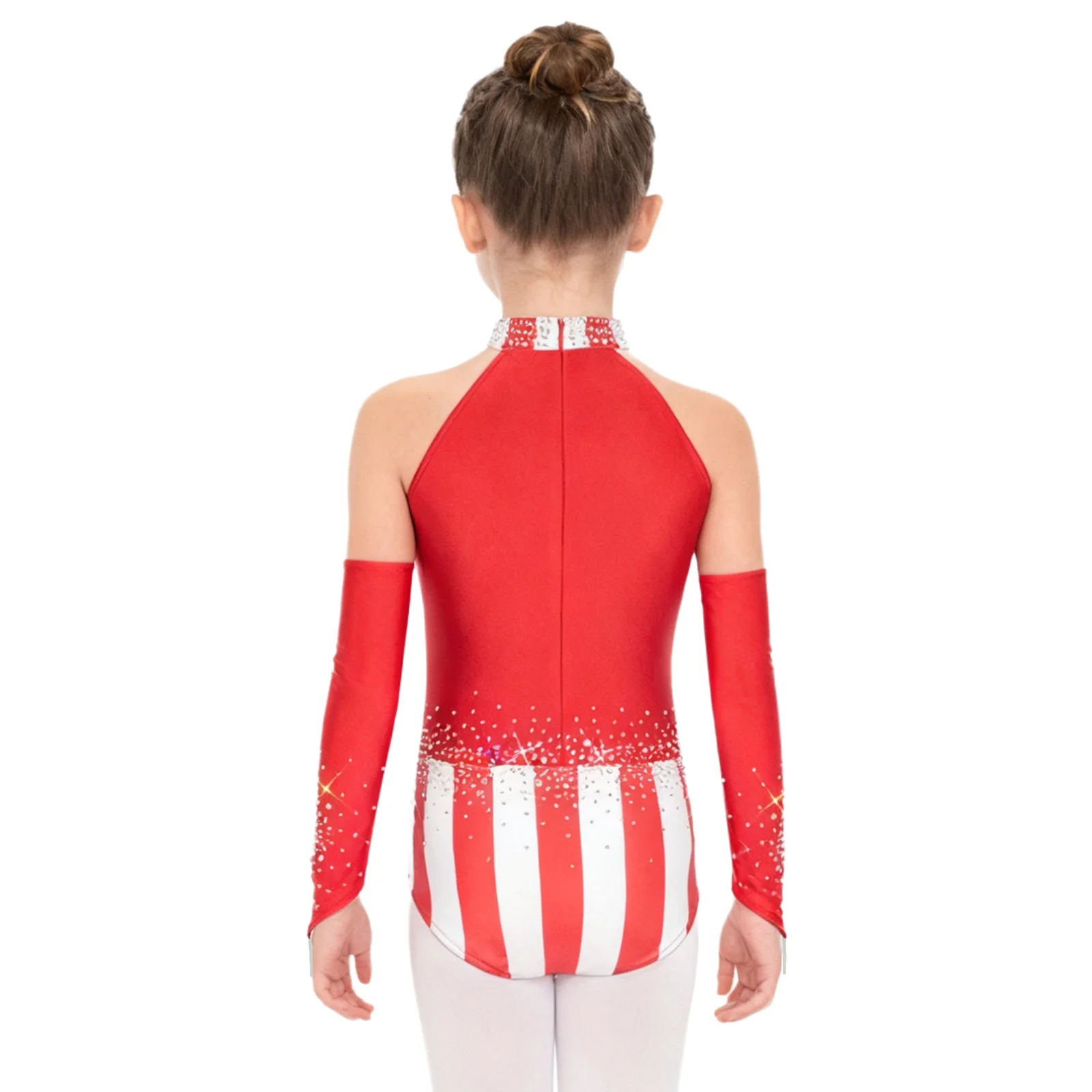 الفتيات عيد الميلاد الباليه الرقص الشكل التزلج الجمباز يوتار هالوين كرنفال حفلة لامعة الراين بذلة بأكمام #2