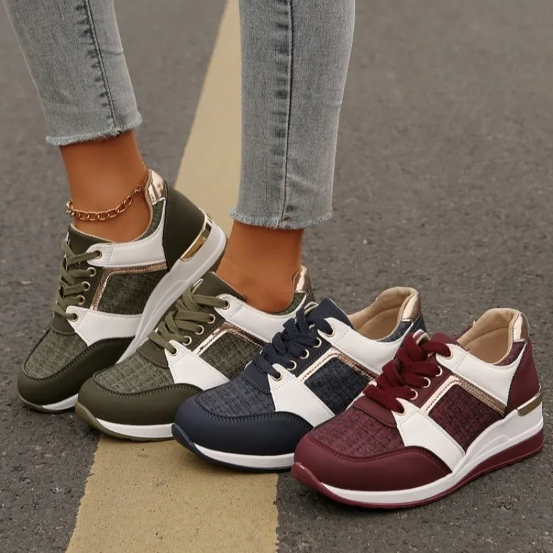 Plus Size 44 Fashion Sports Shoes for Women Comfort Wedge Casual Shoes Outdoor Versatile Woman Anti Slip Lace Up Running Shoes
