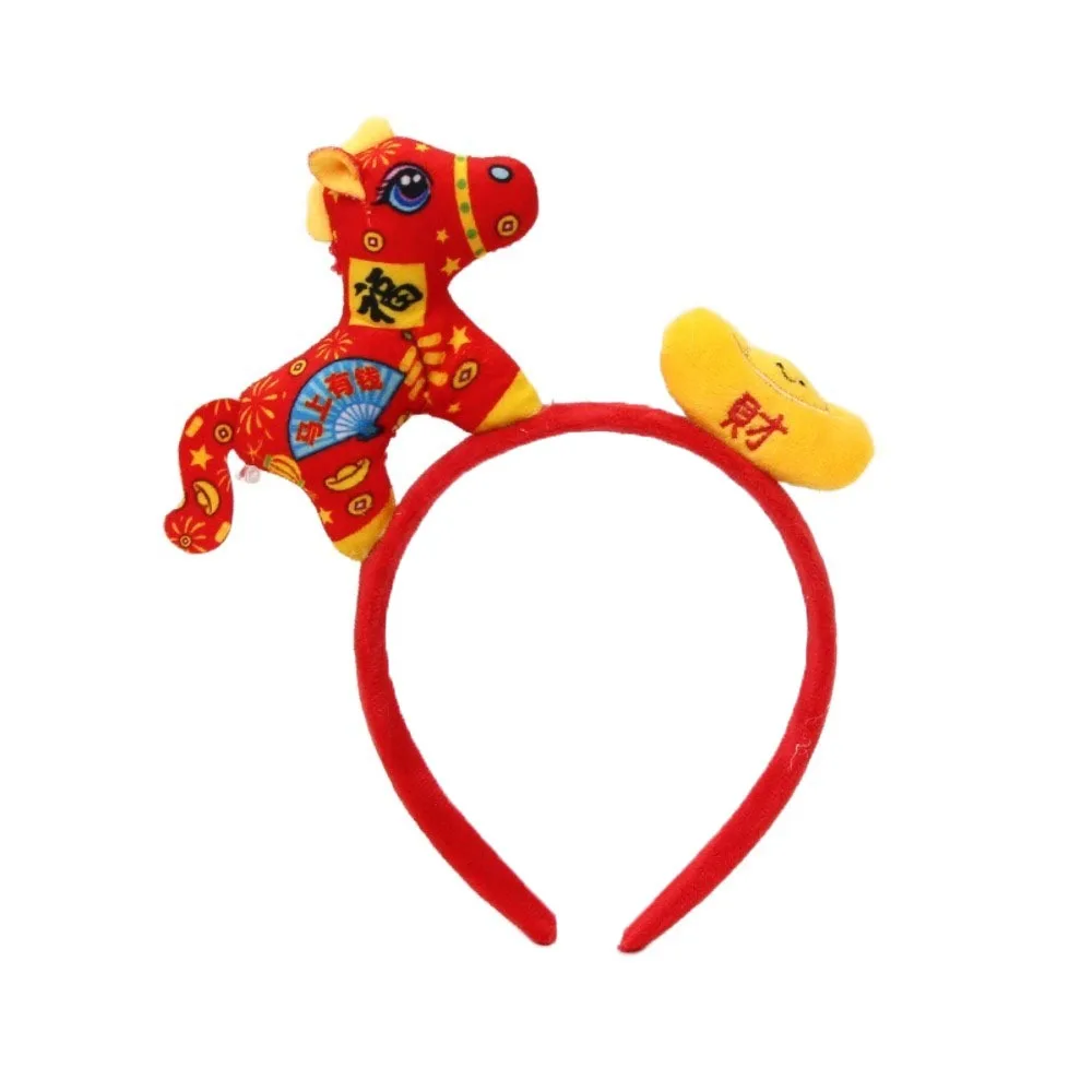

Милый мультяшный ободок для волос в виде лошади, плюшевый ободок-лошадка на Новый год, красный ободок на удачу для женщин