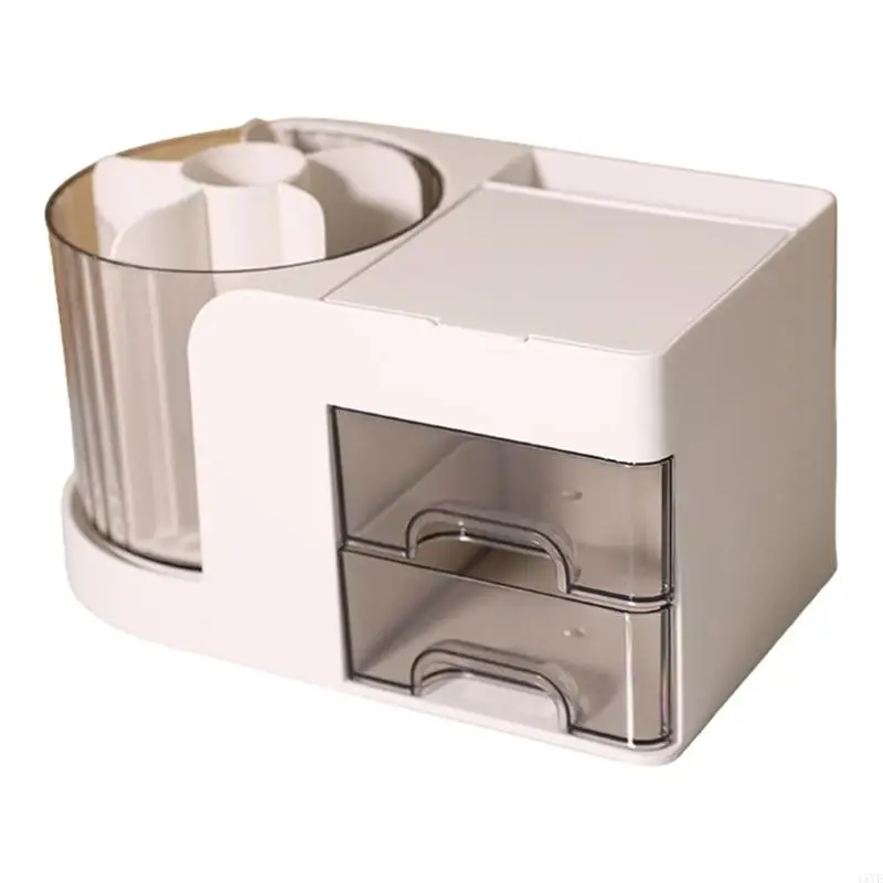  Acrylic Rotating Desk Storage Case with Drawers and Upper Compartment for Brushes, Pencils, Dresser Tables, and Desks