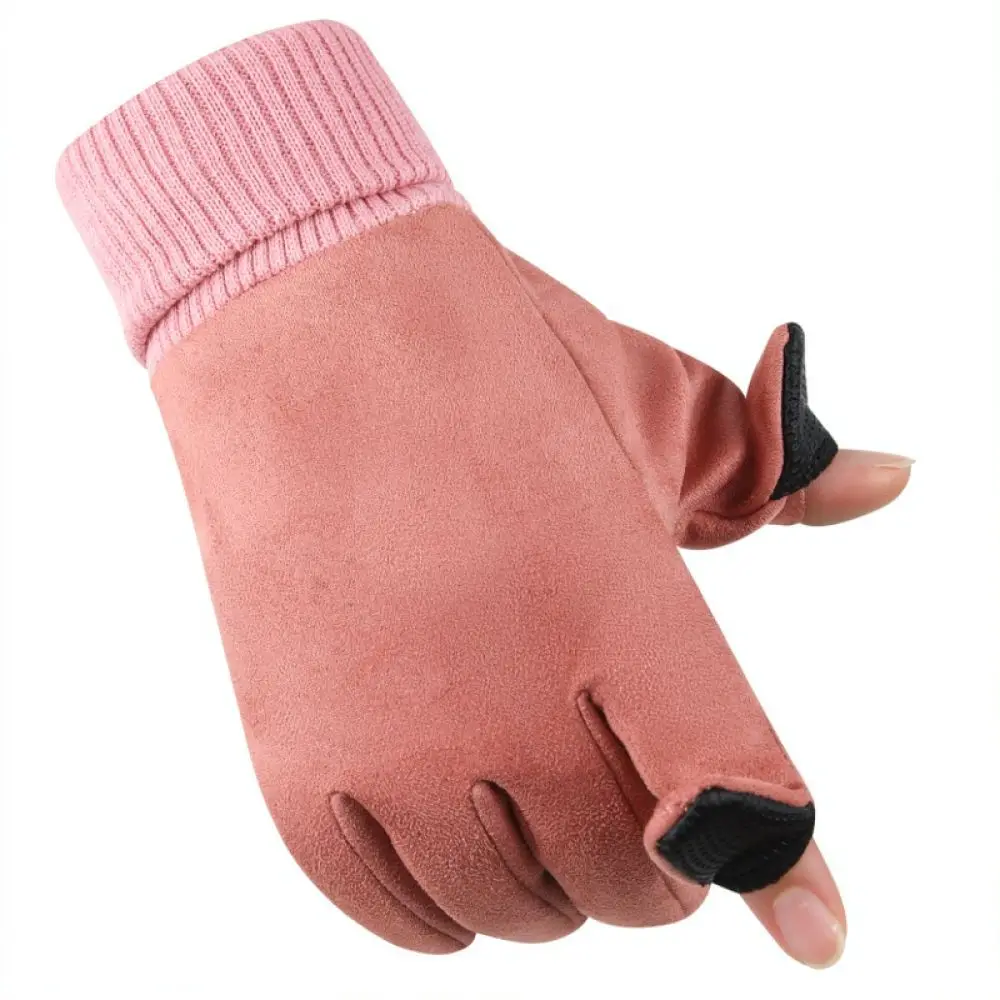 Touch Screen Thermal Suede Gloves Winter Windproof Outdoor Cycling Work Flip Top Fingerless Thickened Warm Sports Gear