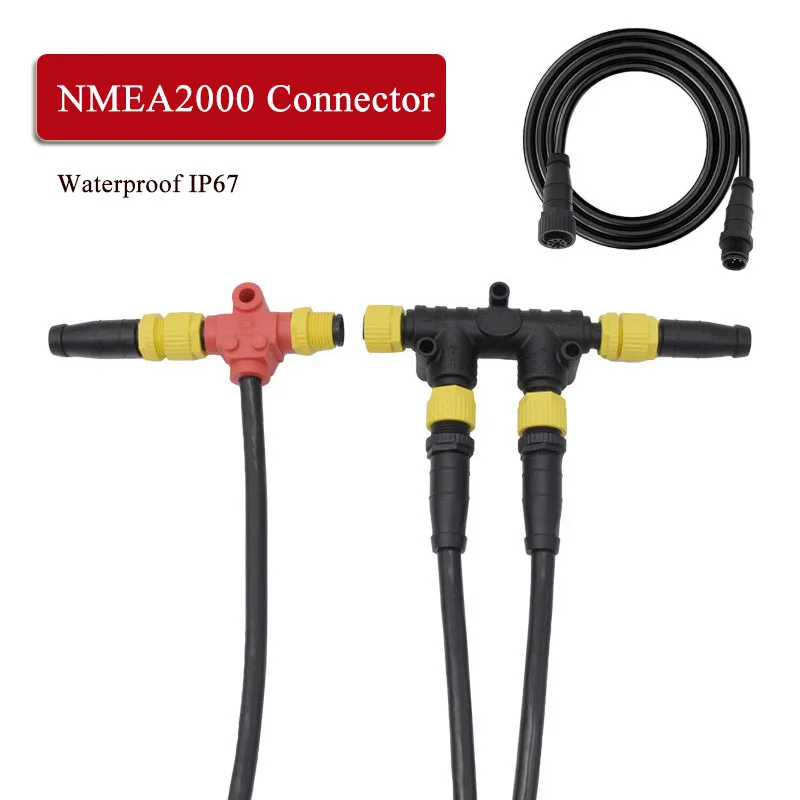 Yacht Instrument NMEA2000 M12 T Type Connector Cable Waterproof IP67 Rustproof 5Pin Plug Wire Kit Male to Female Extension Line