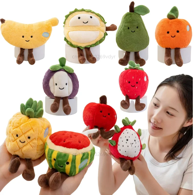 Juguete de peluche de frutas, dragón, fruta, pera, manzana, fresa, naranja, aguacate, Kiwi, piña, Durian, juguetes de peluche suaves, regalo de cumpleaños