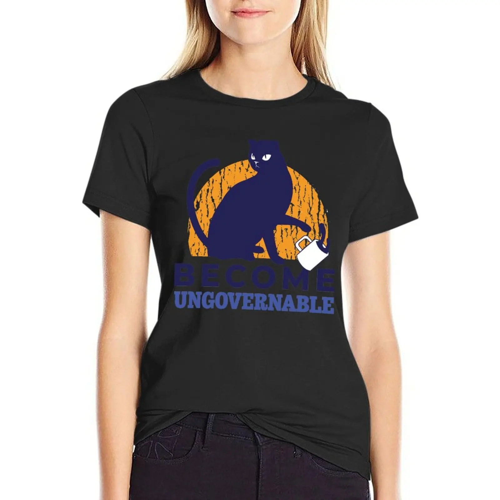 Become Ungovernable Cat Drink T-Shirt vintage clothes graphics t-shirt dress for Women plus size