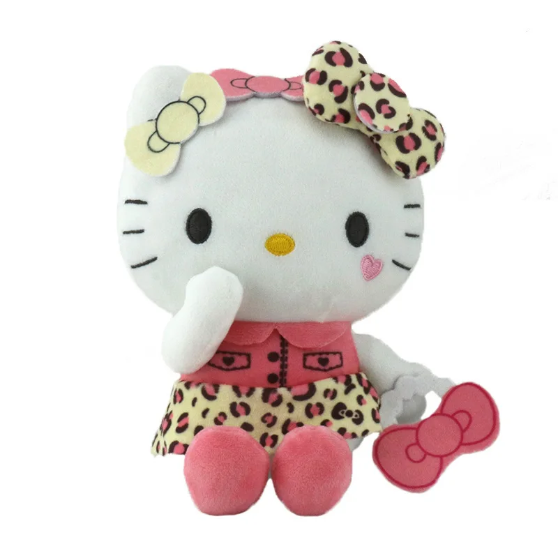 22CM Anime Hello Kitty zwart lederen serie pluche pop, PP katoen gevuld kussen, Kawaii auto decoratief ornament, vakantiecadeau