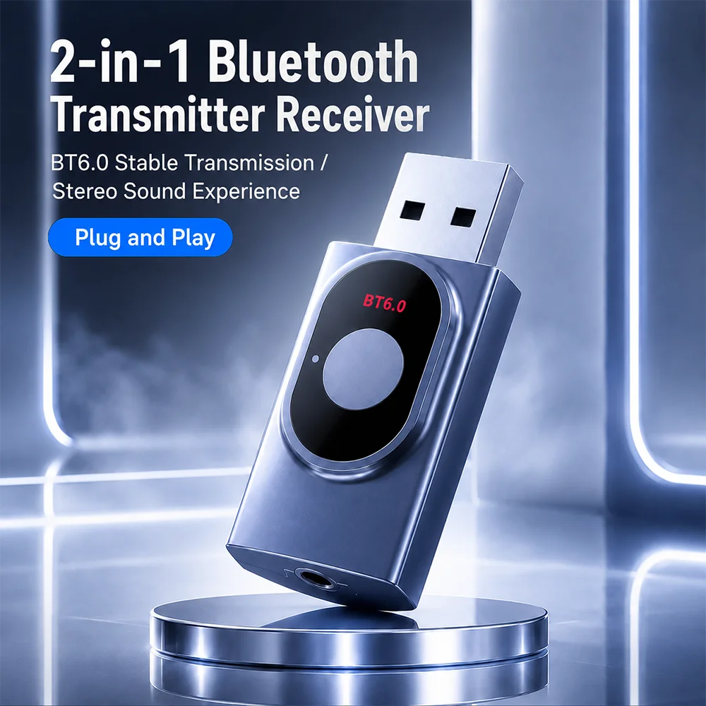USB Bluetooth Adapter 6.0 Bluetooth Transmit and Receive All-in-One for Laptop, Desktop, and Car Wireless Hands-Free