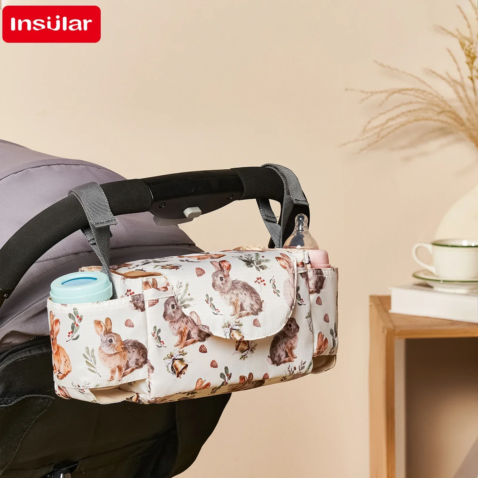 INSULAR Stroller Bag Mommy Bag Diaper Baby Nappy Bag Stroller Accessories Large Capacity Outdoor Travel Nappy Water Cup Holder