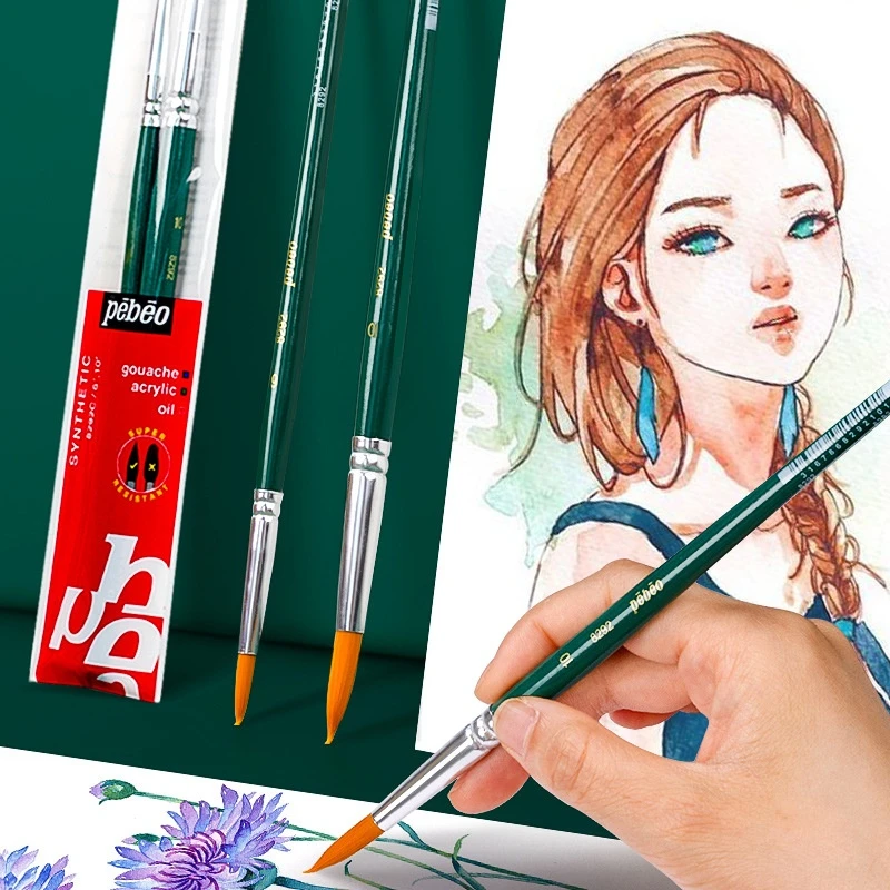 Green Miniature Paint Brushes Set 2pcs Nylon Round Tip Detail Artist Paintbrushes for Watercolor Gouache Acrylic Oil Painting