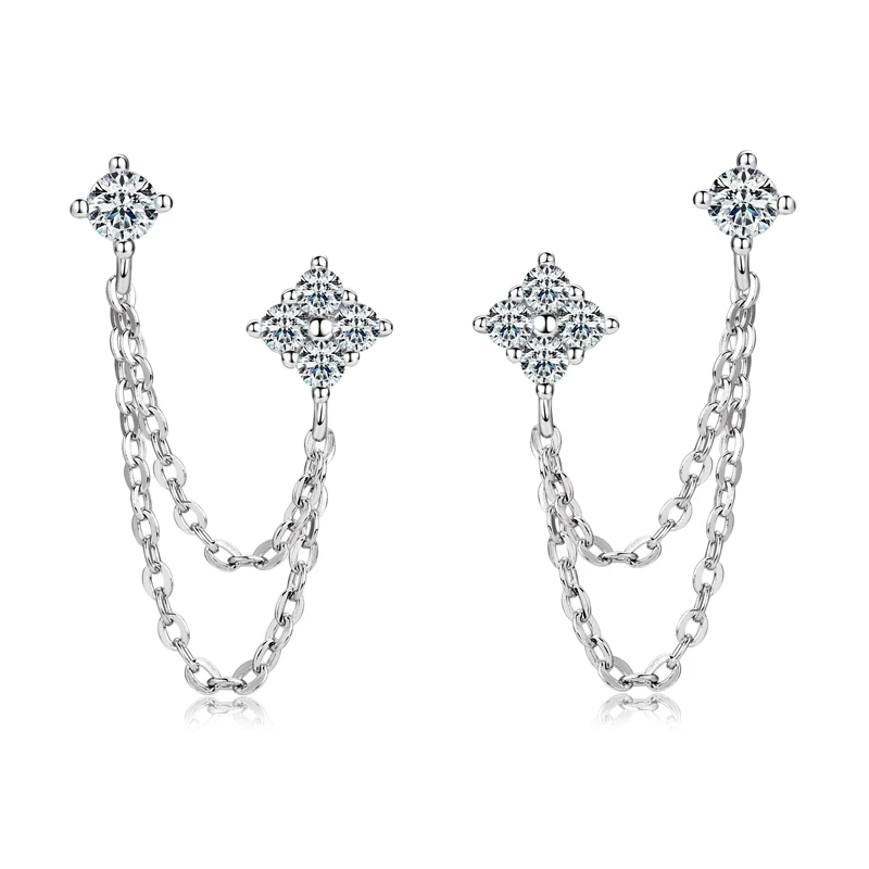Lnngy 925 Sterling Silber Doppel Ohrstecker Kette Quaste Ohrringe Zertifiziert 3mm & 2mm Blume Moissanit Tropfen Ohrring für Frauen Geschenk – Detail 8