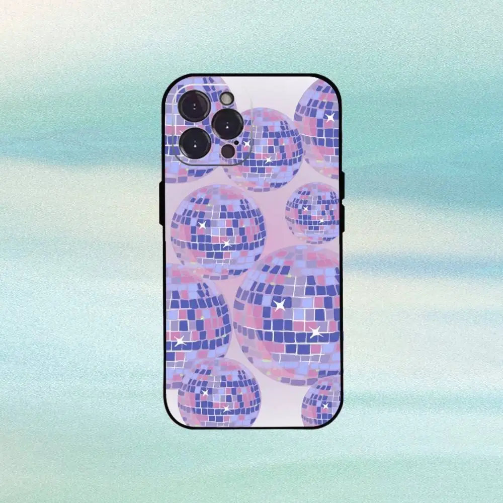 디스코 볼 아트 폰 케이스 아이폰 16,15,14,13,12,플러스,프로 맥스, 5G 기타용 소프트 블랙 커버