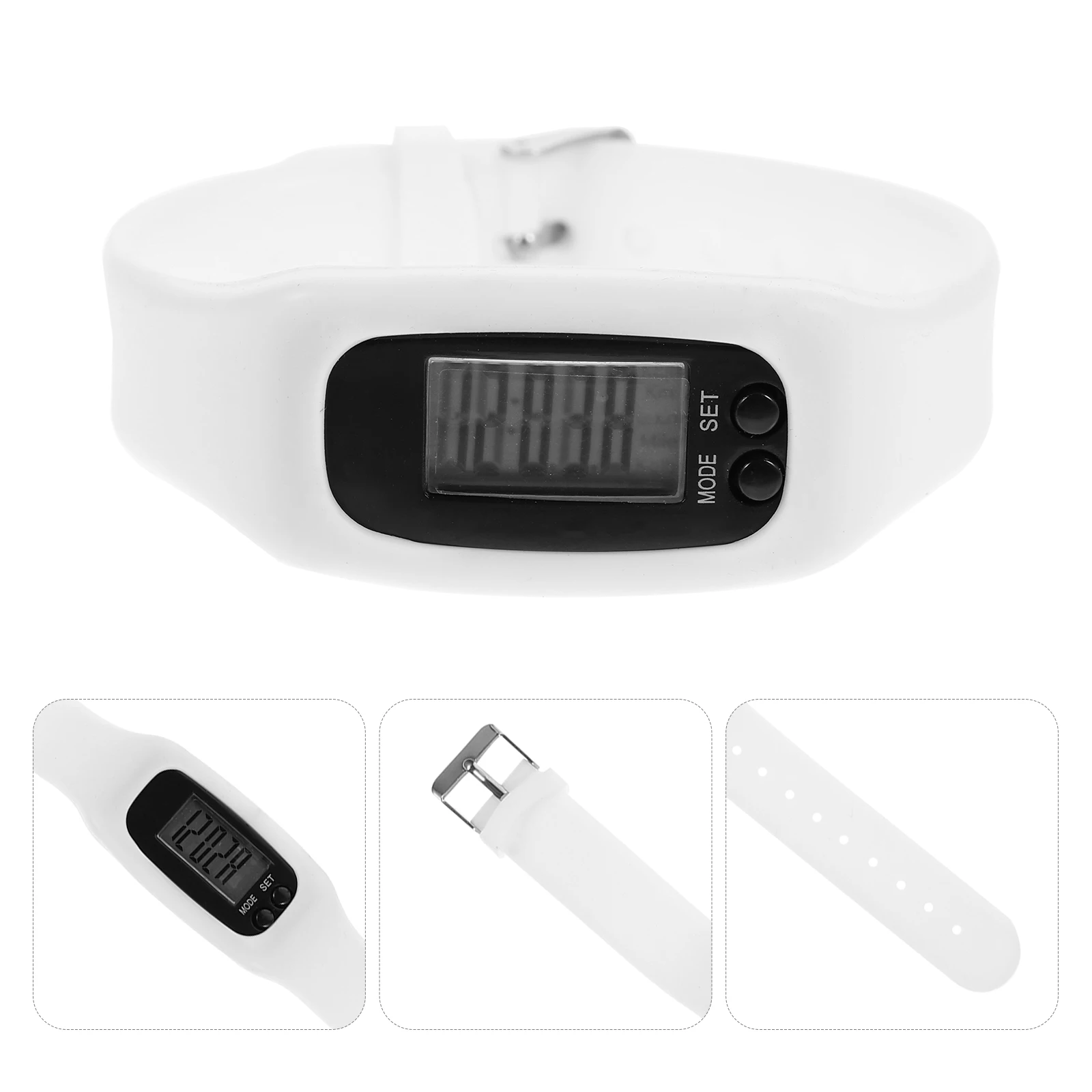 

Pedometer Step Counter Watch White Silicone Bracelet Digital Wristband for Walking Fitness Tracker Multi Function Durability