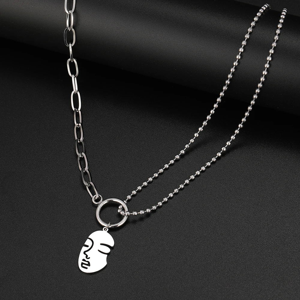 Stainless Steel Necklaces Artist Abstract Beauty Face Pendants Fashion Mix Match Pearl Chains Necklace For Women Jewelry Gifts