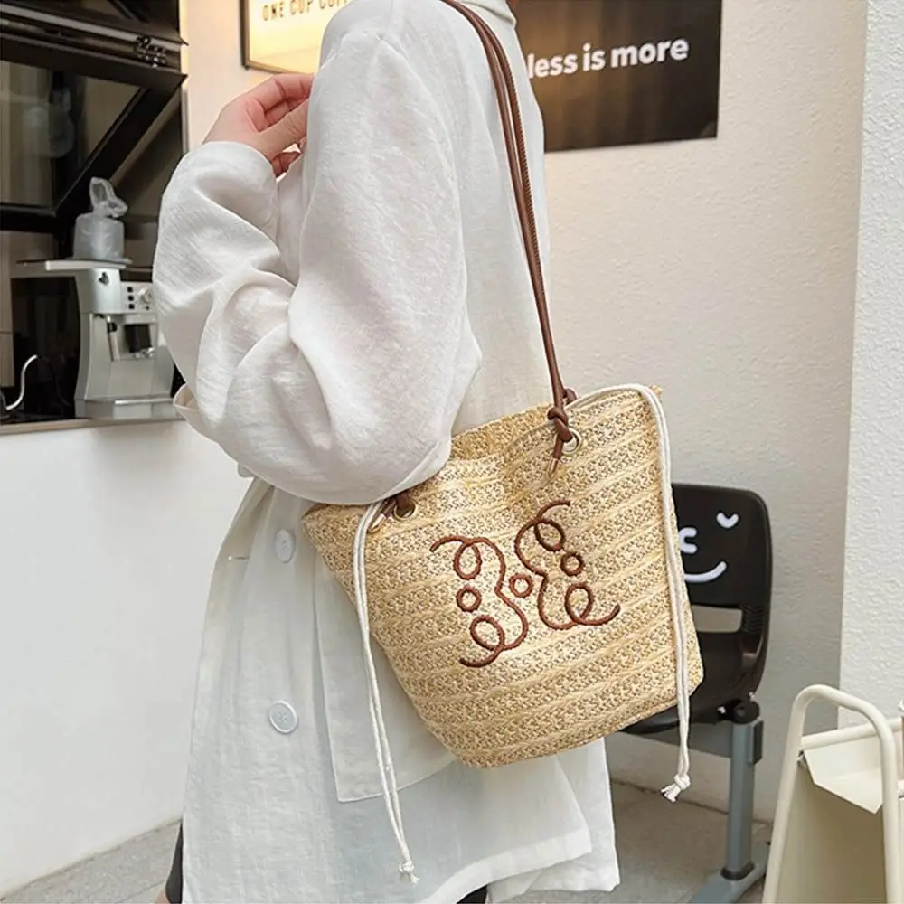 Causal Straw Woven Bag New Travel Woven Shopper Totes Spring Summer Large Capacity Shoulder Bag Girls