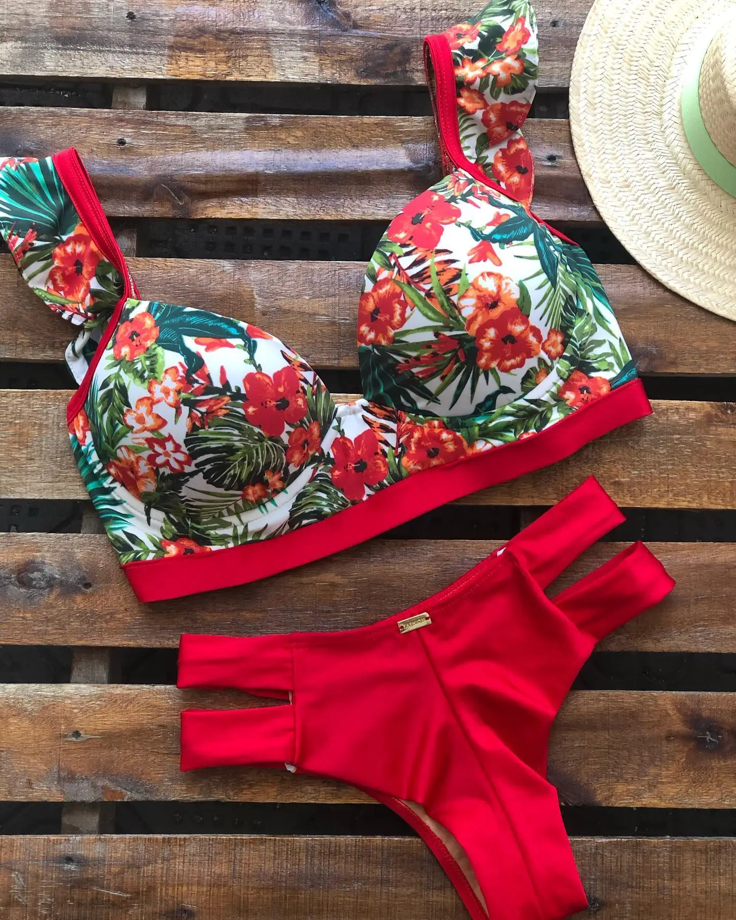 Conjunto de Bikini con realce para mujer, traje de baño para el pecho con almohadilla Sexy, Bikini femenino estampado de retazos, Estilo Vintage, novedad