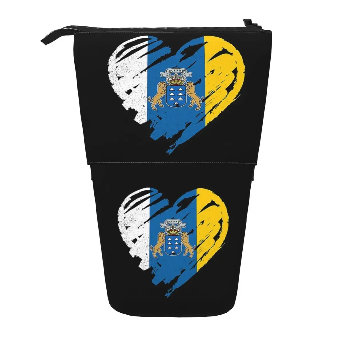 Spain Flag Oceano Canary Islands Reversible Pencil Cases Pen Holder Storage Big Capacity Pen Box Pencil Bag for Boy Girl Gifts