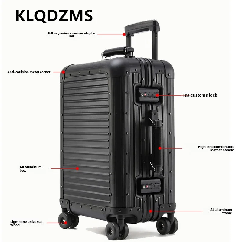 KLQDZMS BLuggage High Quality All Aluminum Magnesium Alloy Boarding Box Men's Business Trolley Case 20