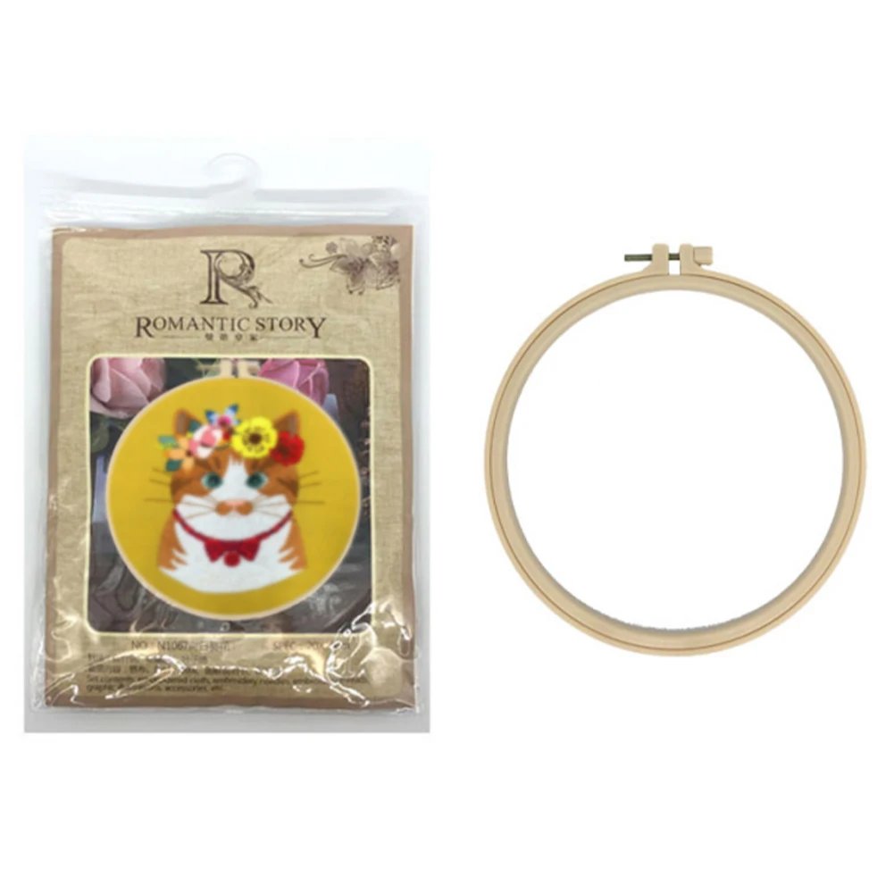 Kits de bordado de ponto cruz carimbados com flor de gato com fio de cor de pano de argola