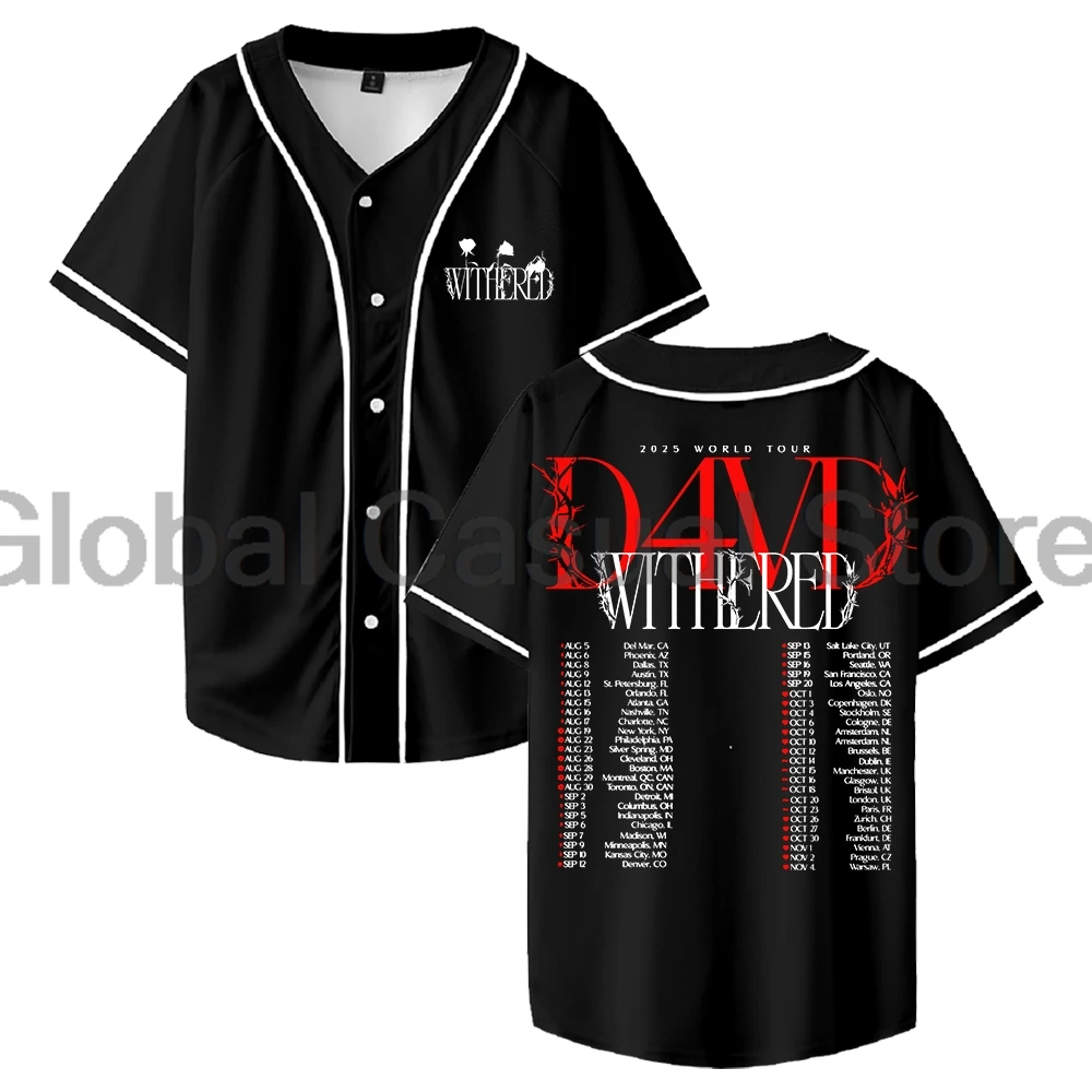 D4vd Withered World Tour 2025 Jersey Baseball Jacket Shirts Short Sleeve Button-up Tee Women Men Streetwear Tops