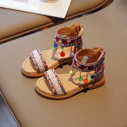 Ethnic Style Simple Children Roman Shoes 2024New Soft Breatheable Flats Open-toe Kids Shoes Non-slip Girls Sandals GLADIATOR