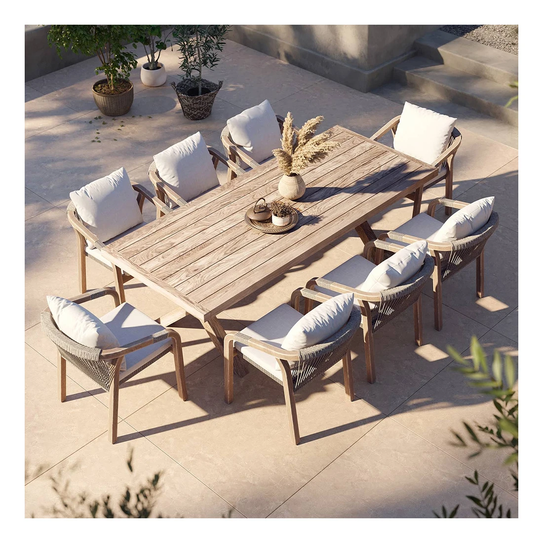 Commercial Standard Patio Grade A Teak Wood Garden Table Outdoor Furniture Dining Table and Chair Set