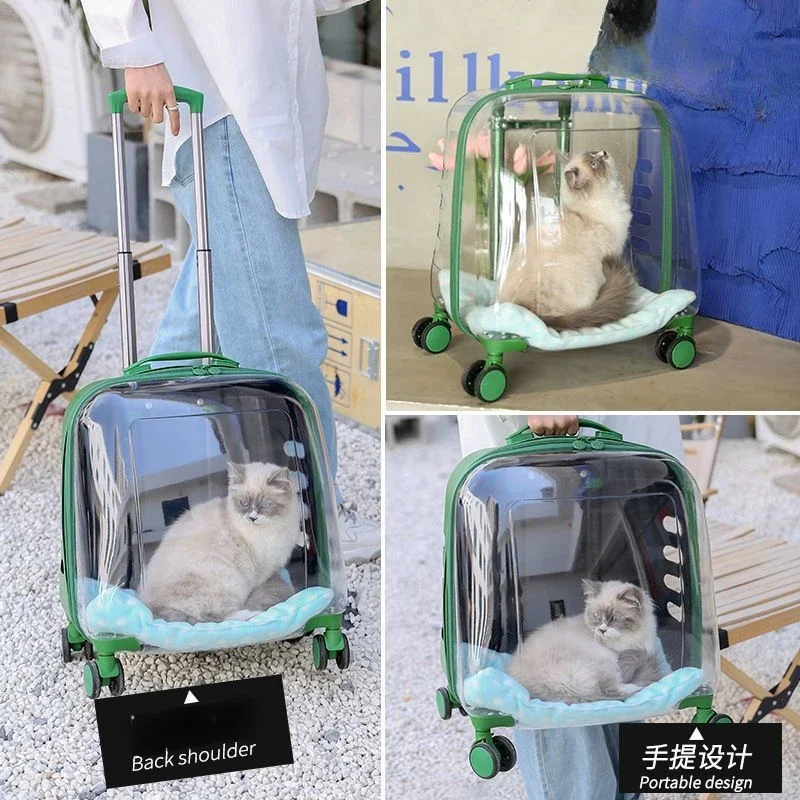 Pet trolley case clearance two go out portable large capacity household portable cat breathable transparent dog air case