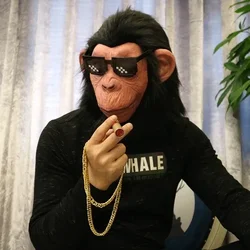 Role Play Mask Monkey Head Gorilla Chimpanzee Funny Animal All Latex Eye Black Halloween Costume Dressed As An Adult Female