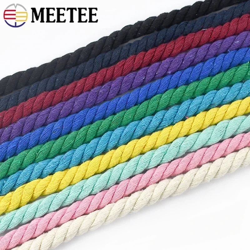 2/5/10M Meetee 10mm Colorful Cotton Ropes 3 Shares Twisted Cord for Sewing Bag Handbag Drawstring Rope Handmade Accessories