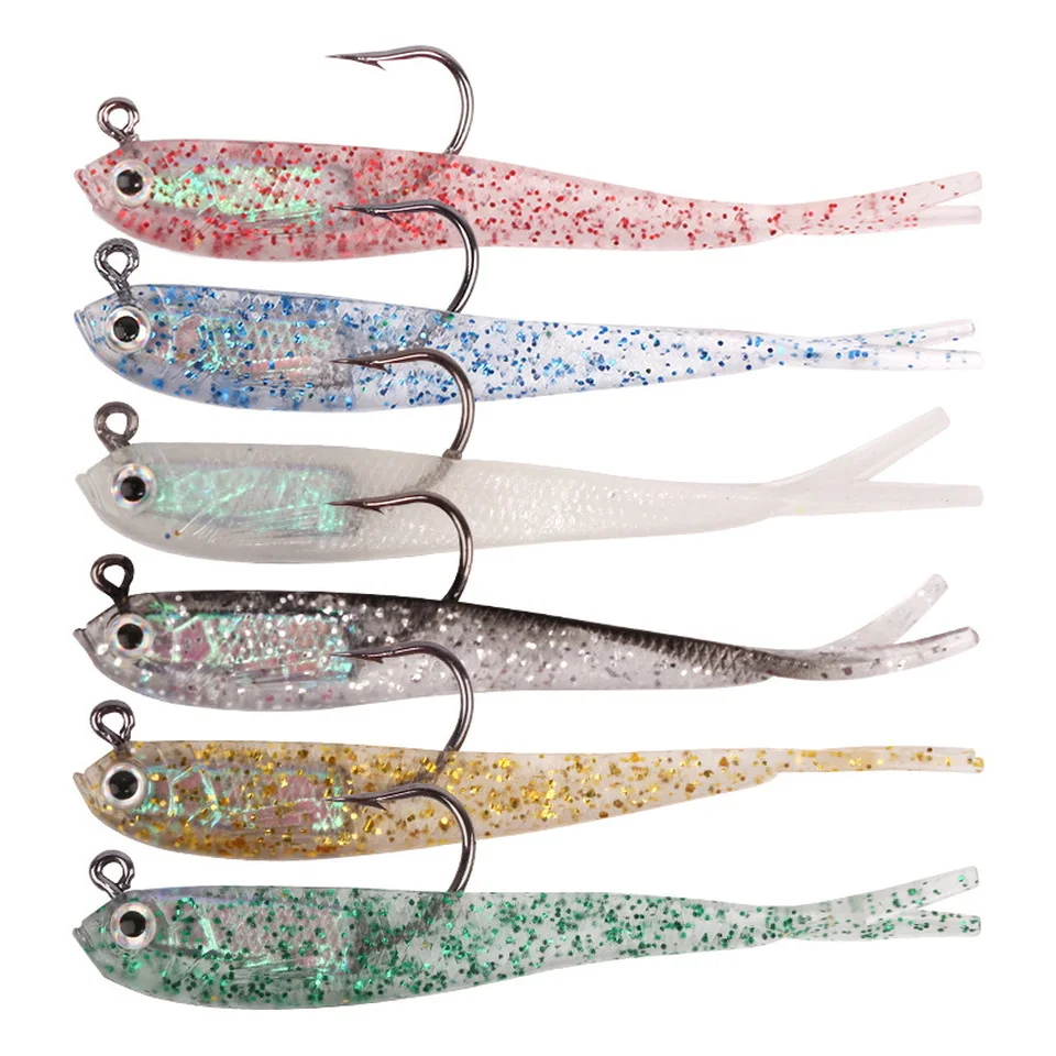 3 stücke Weicher Köder Shad Schwanz 70mm Mit Haken Fisch Künstliche Silikon Fisch Gabel Schwanz Wels Köder Angelgerät multi-Farbe – Detail 11