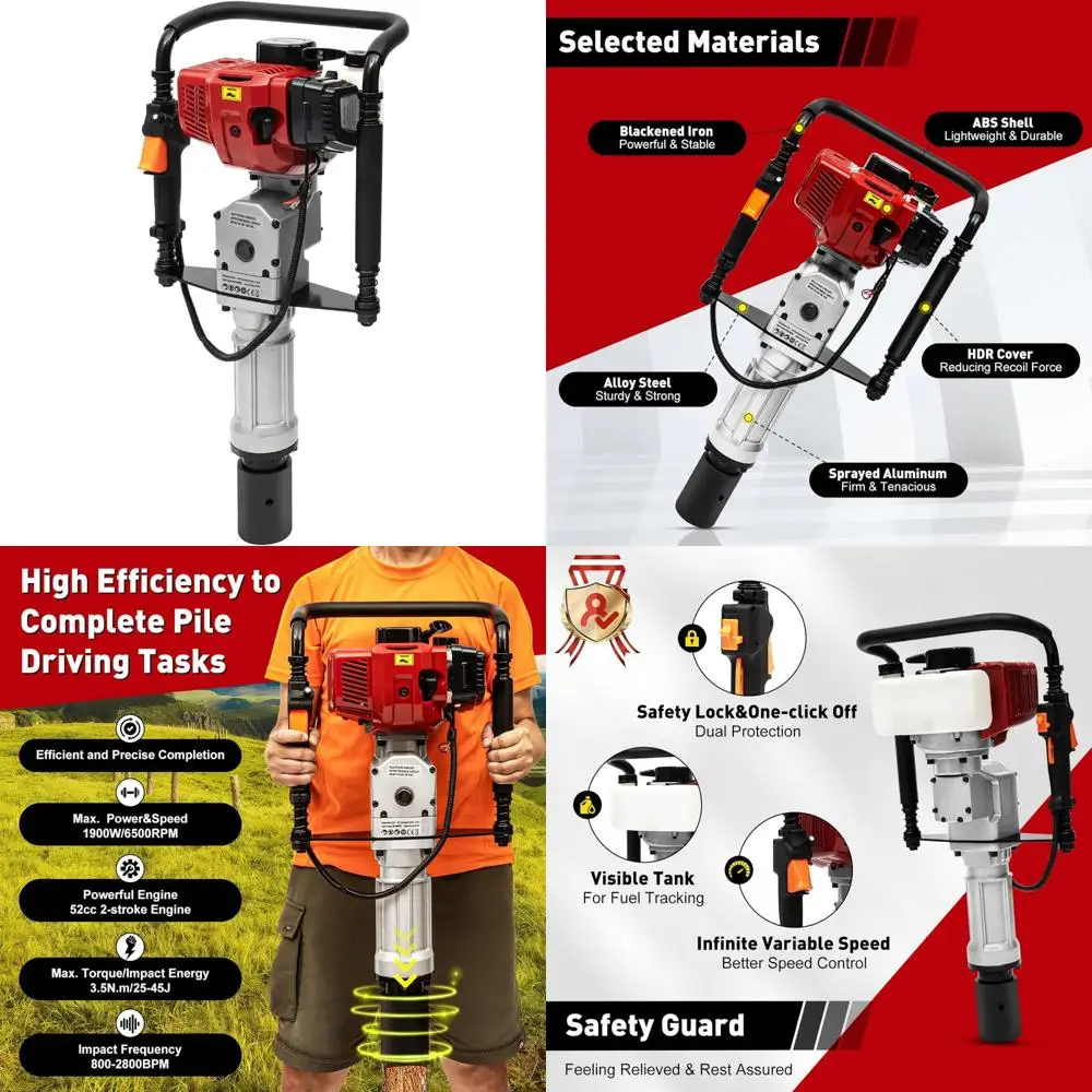 سائق T-Post خفيف يعمل بالغاز - محرك كومة محمول بقدرة 1900 وات لتركيب سياج المزرعة والمزرعة